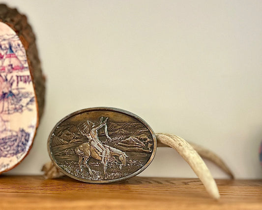 1977 Bergamot Brass Native American Belt Buckle – Chief Joseph Tribute